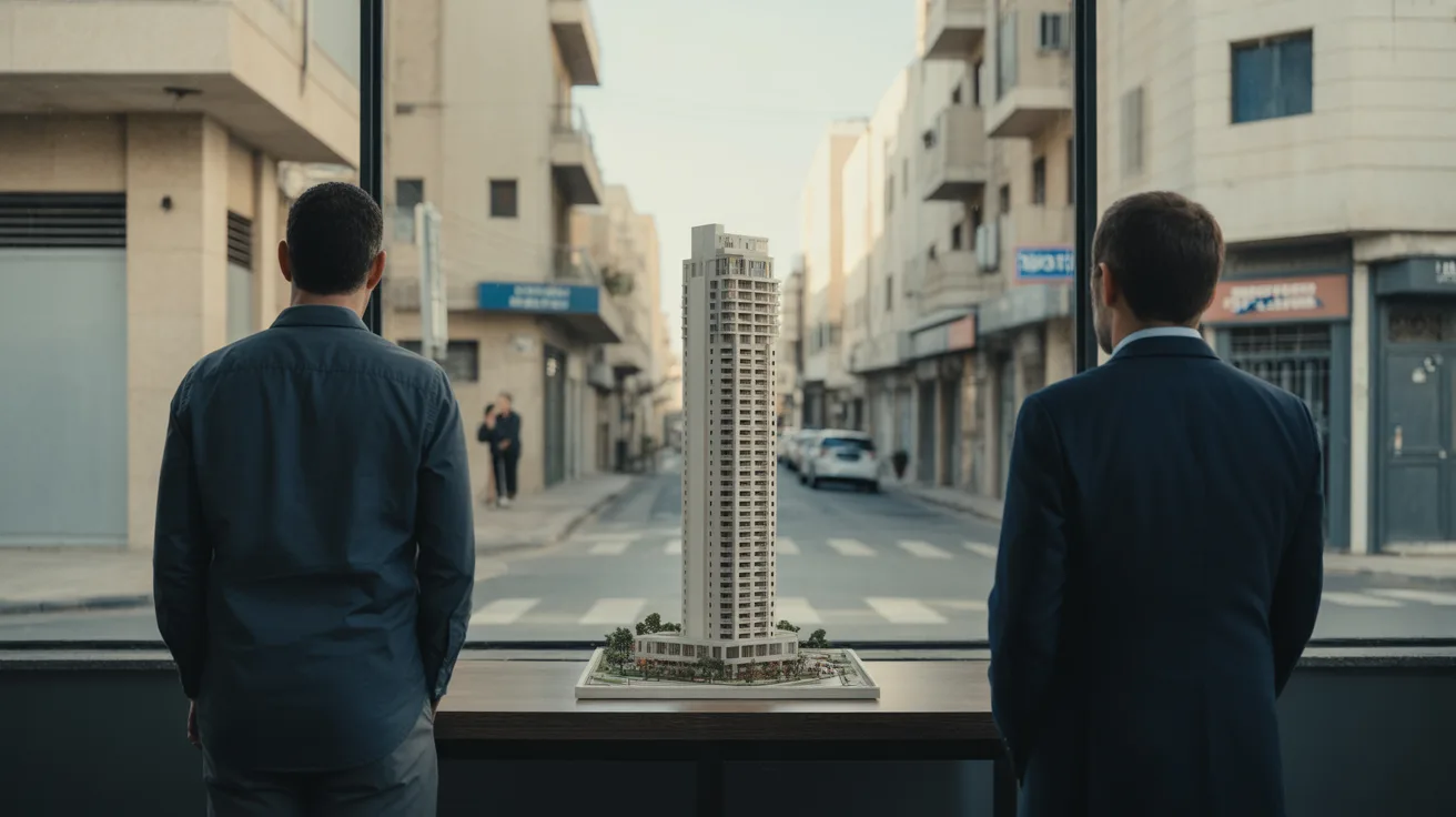 מודל אדריכלי של פרויקט מול הרחוב האמיתי