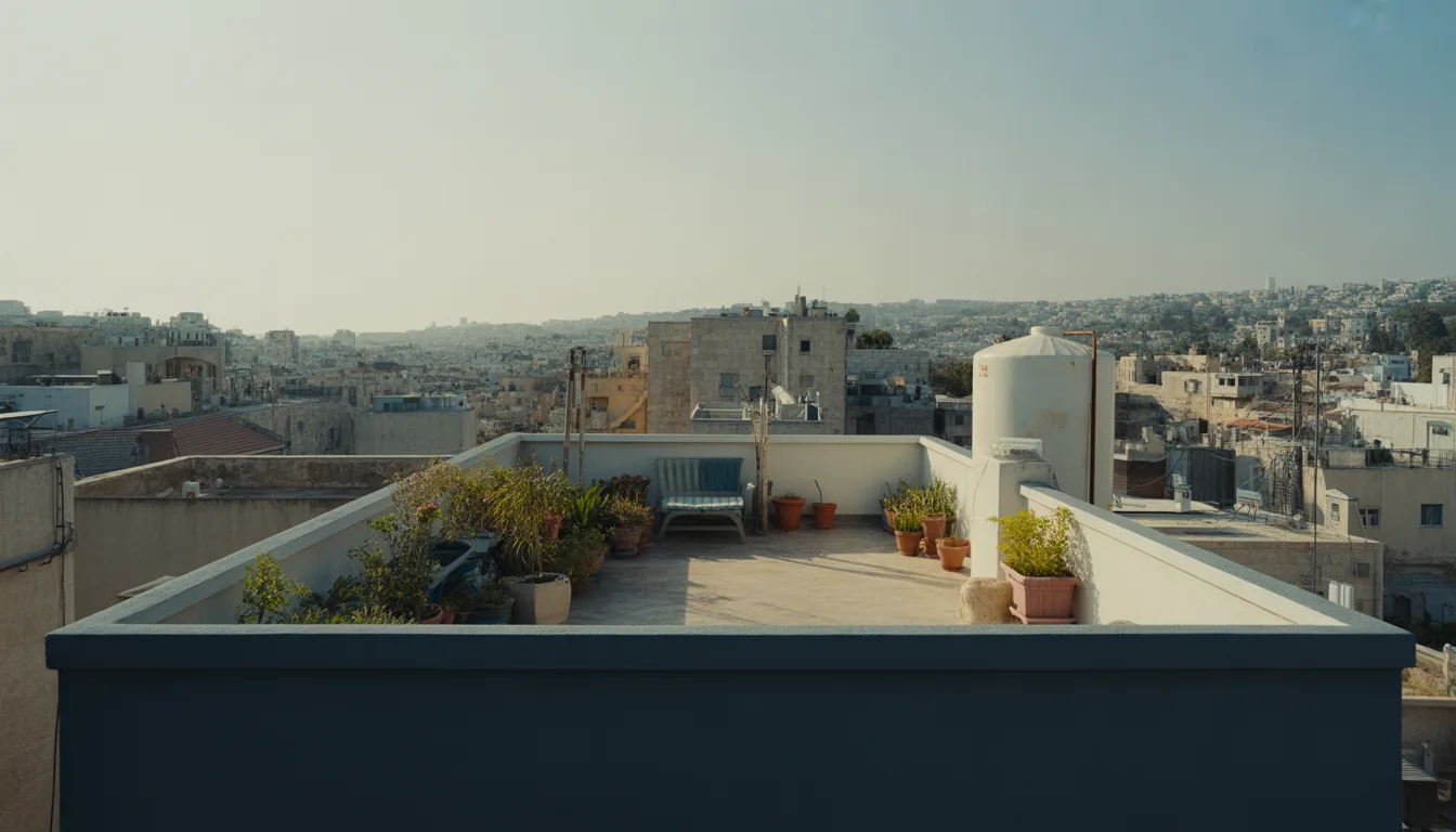 מרפסת גג של דירה עליונה בבניין ישן